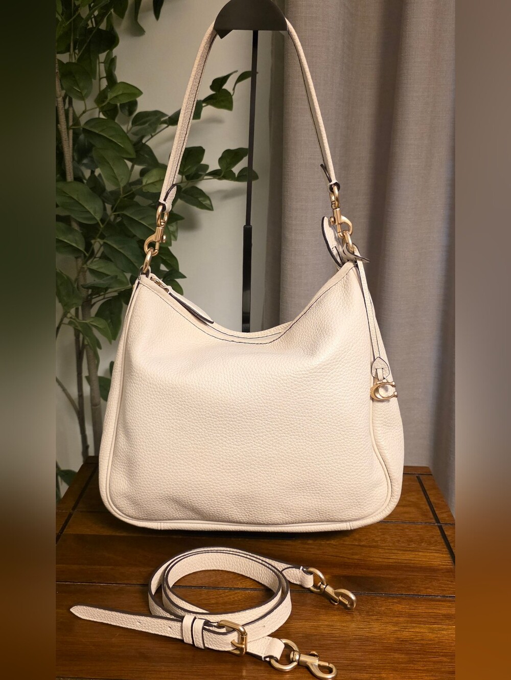 Coach Cary Chalk Pebbled Leather Shoulder Bag with Crossbody Strap